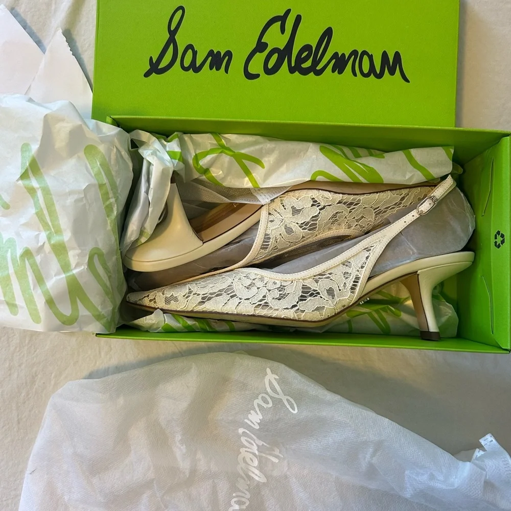 Sam Edelman Ivory Lace Slingback Kitten Heels - Picture 2 of 6